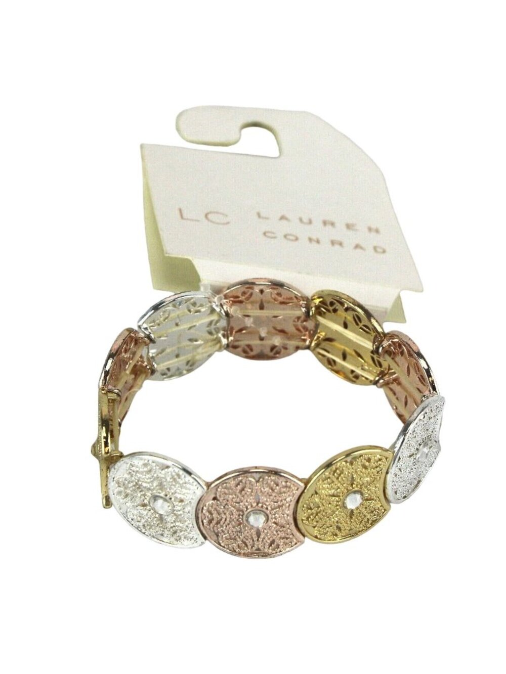 LC Lauren Conrad Bracelet Tri-Tone Copper Silver Gold Elastic